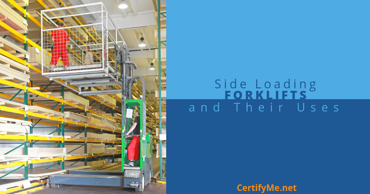 side loading forklifts are used in narrow warehouse aisles